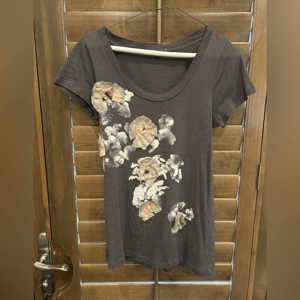 J Crew Charcoal Women’s Short Sleeve Tee with Floral Embellishments - Size S